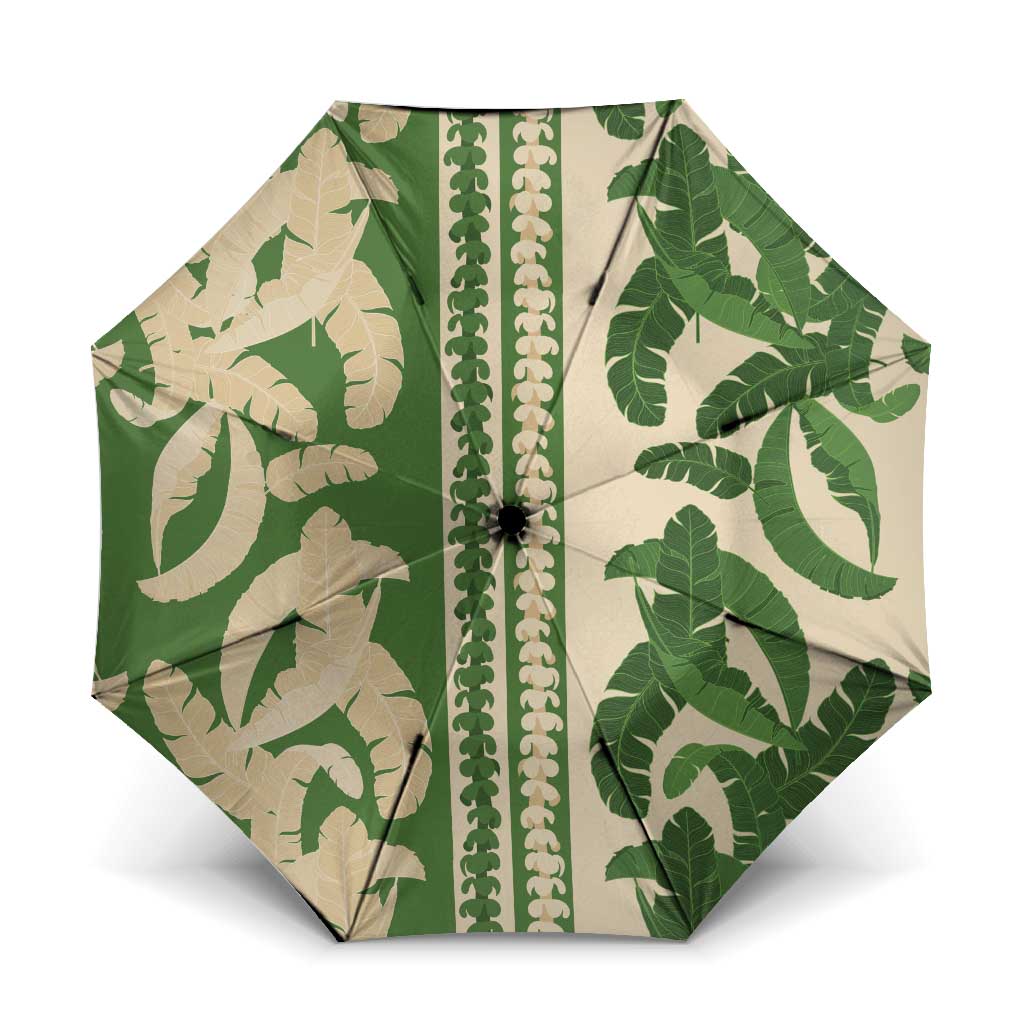 Hawaii Pua Kenikeni Lei Umbrella With Lau Maia Green LT05 One Size Folded 11.42 inch Opened Diameter 37.4 inch Green - Polynesian Pride
