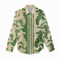 Hawaii Pua Kenikeni Lei Women Casual Shirt With Lau Maia Green LT05 - Polynesian Pride