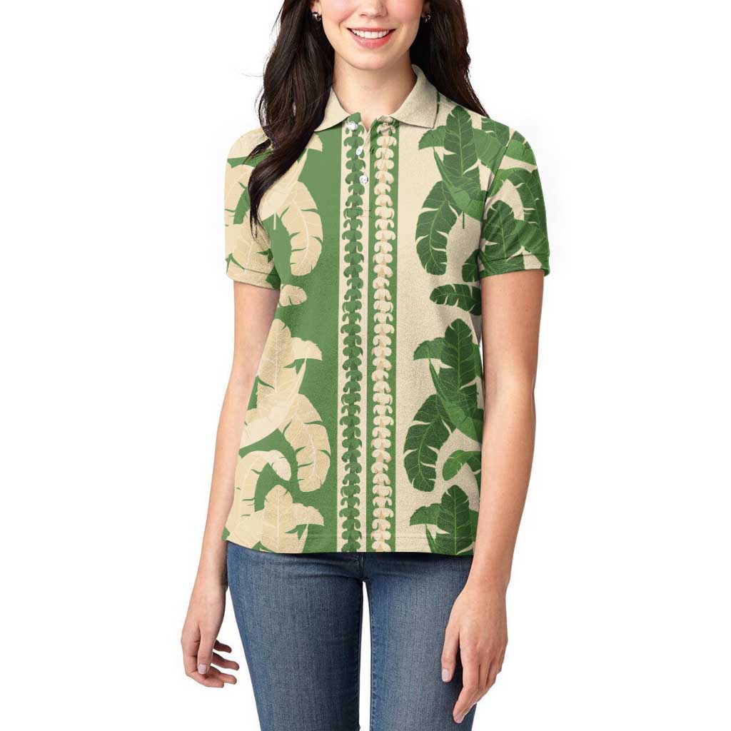 Hawaii Pua Kenikeni Lei Women Polo Shirt With Lau Maia Green LT05 - Polynesian Pride