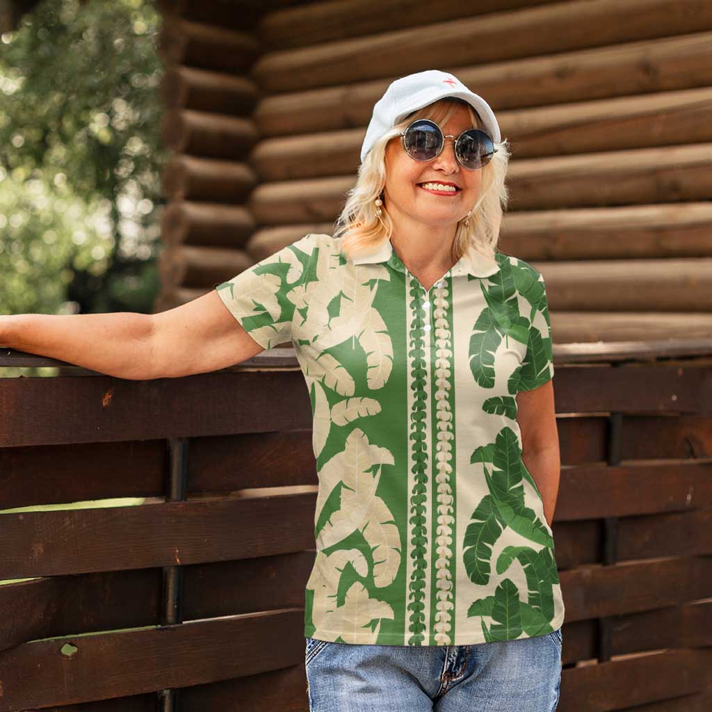 Hawaii Pua Kenikeni Lei Women Polo Shirt With Lau Maia Green LT05 - Polynesian Pride