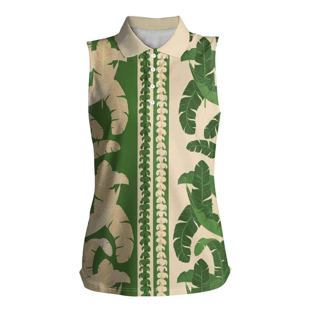 Hawaii Pua Kenikeni Lei Women Sleeveless Polo Shirt With Lau Maia Green