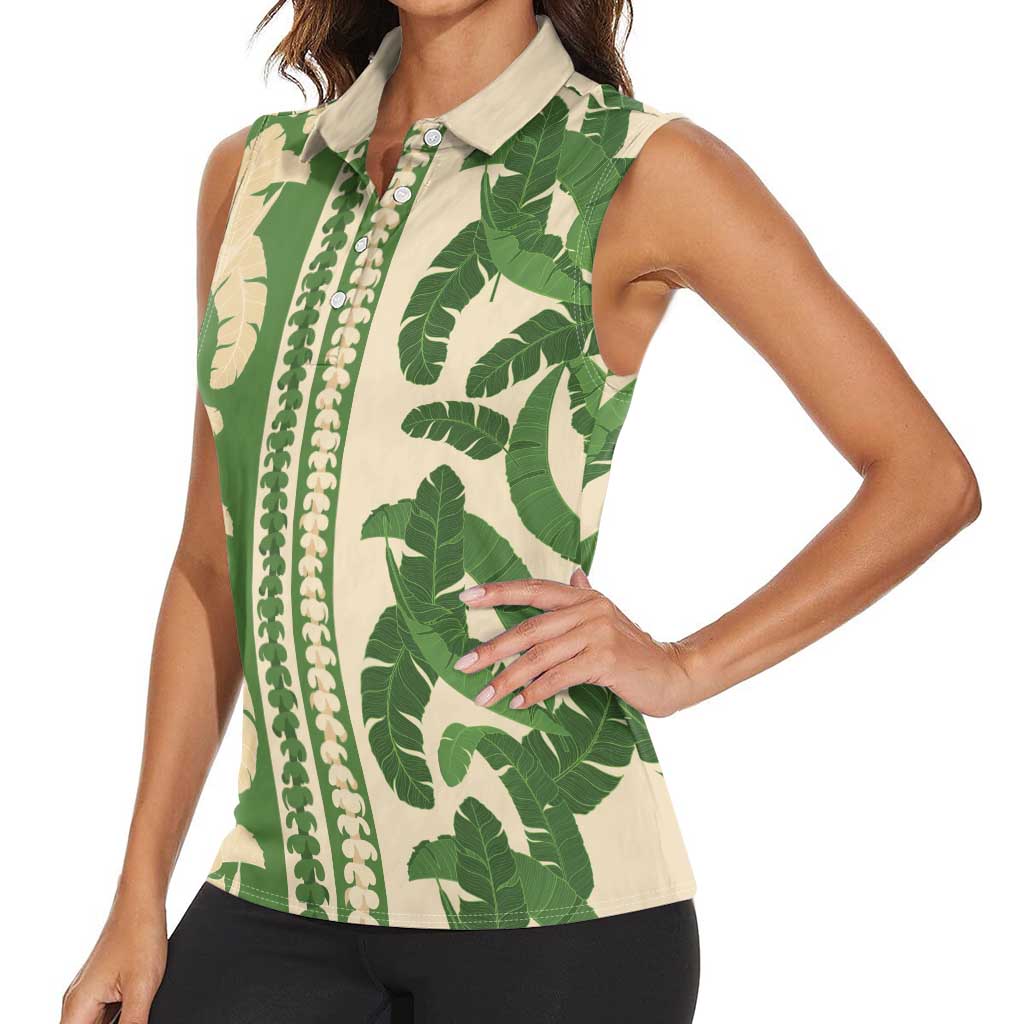 Hawaii Pua Kenikeni Lei Women Sleeveless Polo Shirt With Lau Maia Green LT05 - Polynesian Pride