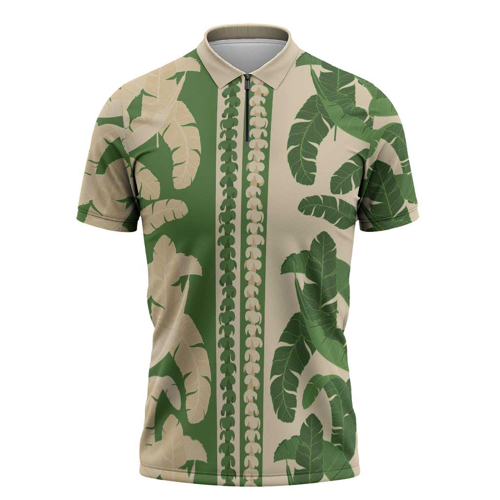 Hawaii Pua Kenikeni Lei Zipper Polo Shirt With Lau Maia Green LT05 Green - Polynesian Pride