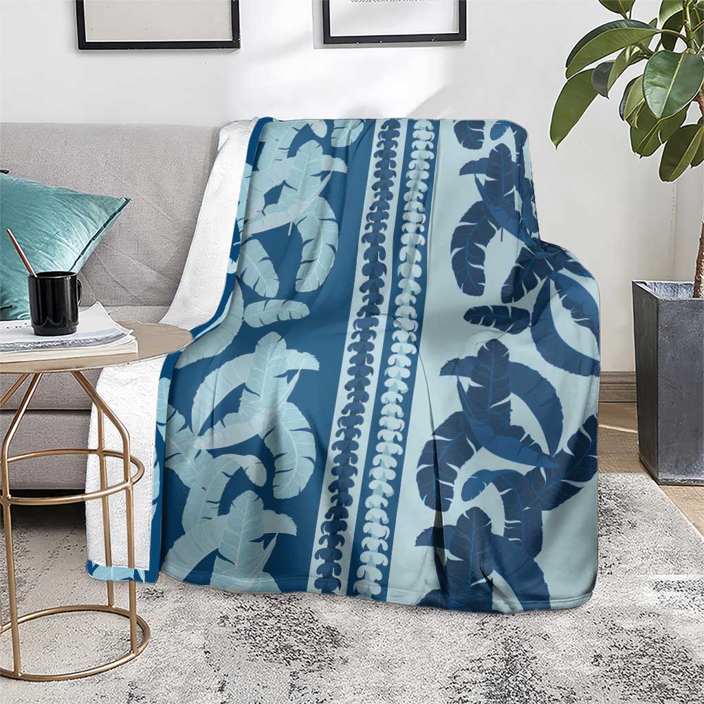 Hawaii Pua Kenikeni Lei Blanket With Lau Maia Royal Blue LT05 - Polynesian Pride