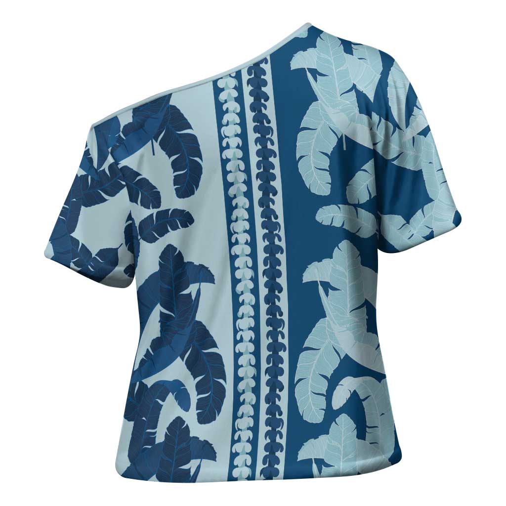 Hawaii Pua Kenikeni Lei Cross Shoulder Shirt With Lau Maia Royal Blue