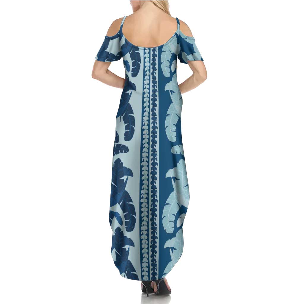 Hawaii Pua Kenikeni Lei Family Matching Summer Maxi Dress and Hawaiian Shirt With Lau Maia Royal Blue