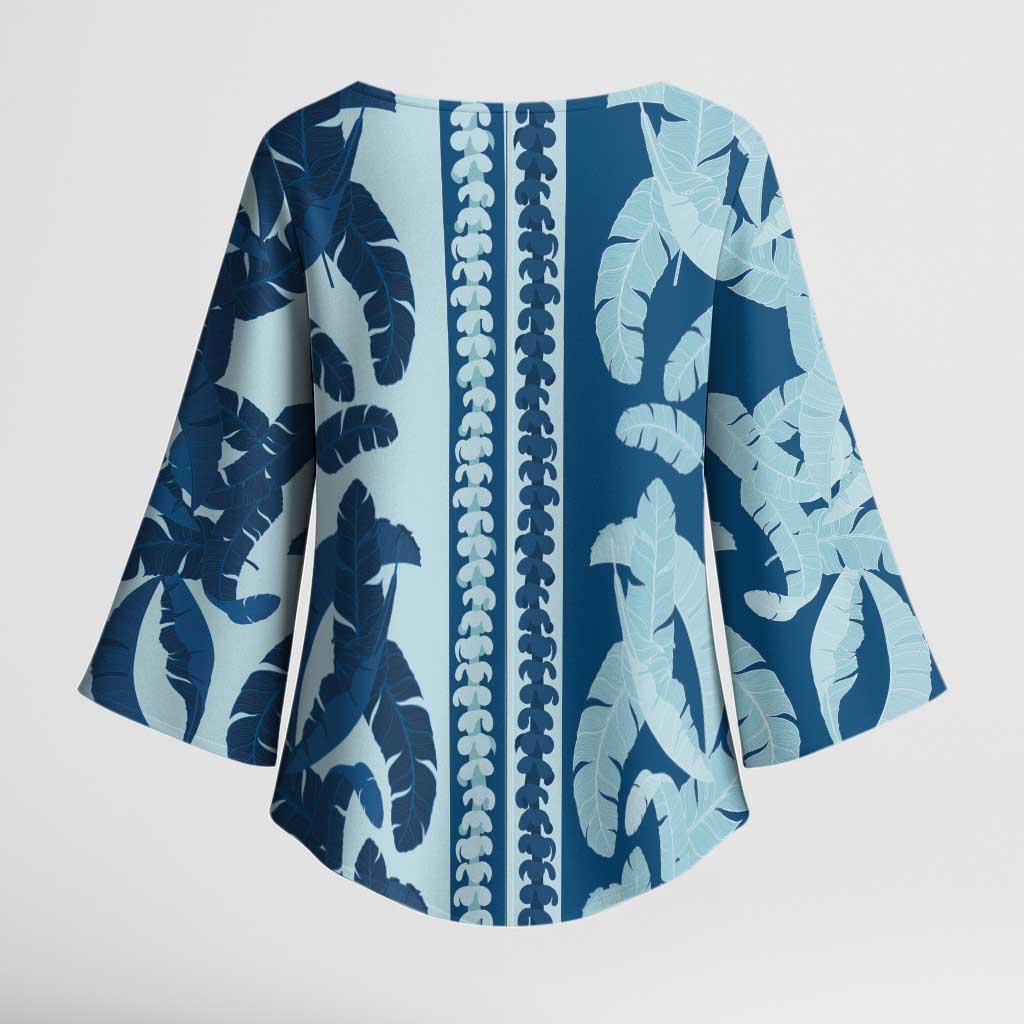 Hawaii Pua Kenikeni Lei Kimono Sleeve Blouse With Lau Maia Royal Blue LT05 - Polynesian Pride