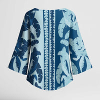 Hawaii Pua Kenikeni Lei Kimono Sleeve Blouse With Lau Maia Royal Blue LT05 - Polynesian Pride