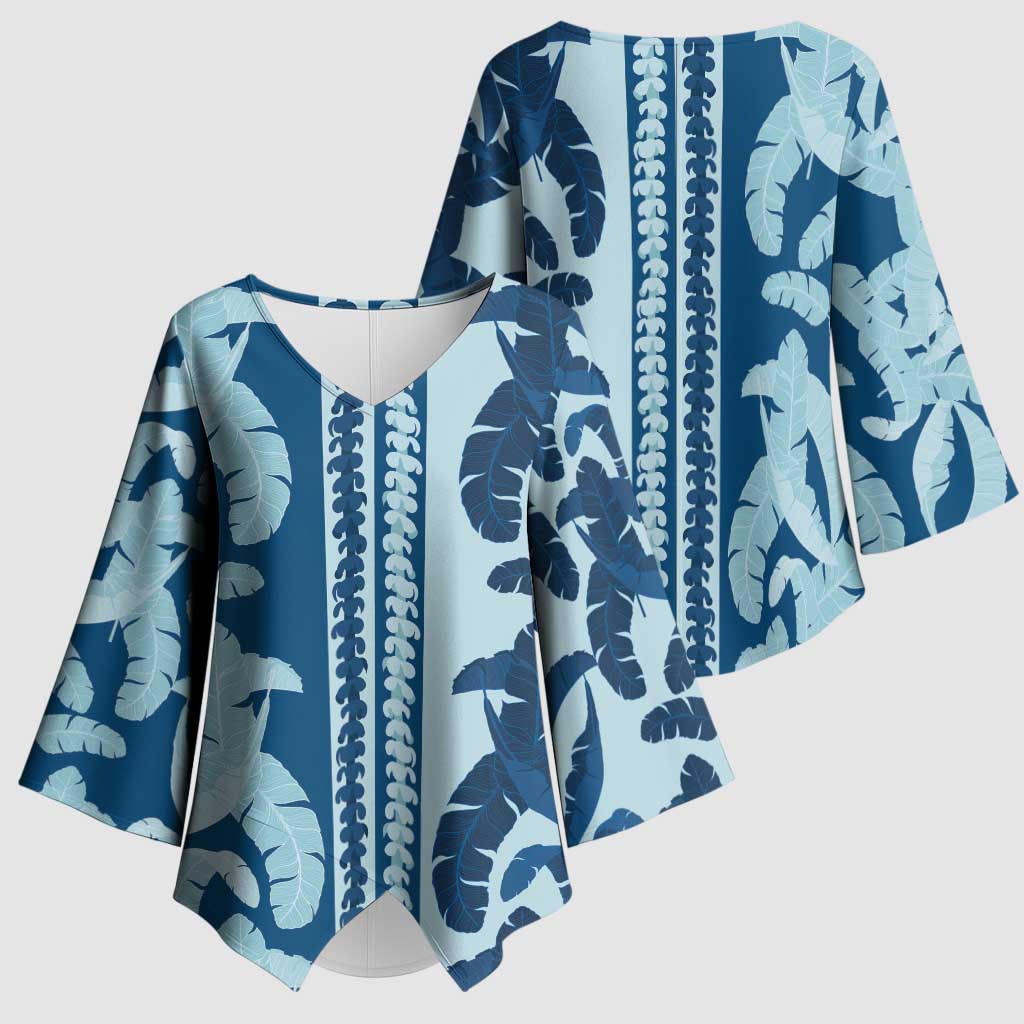 Hawaii Pua Kenikeni Lei Kimono Sleeve Blouse With Lau Maia Royal Blue LT05 - Polynesian Pride