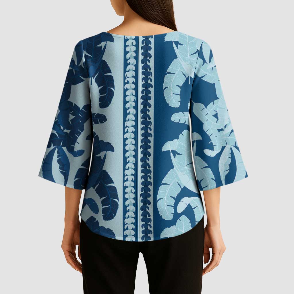 Hawaii Pua Kenikeni Lei Kimono Sleeve Blouse With Lau Maia Royal Blue LT05 - Polynesian Pride