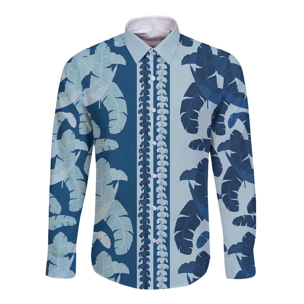 Hawaii Pua Kenikeni Lei Long Sleeve Button Shirt With Lau Maia Royal Blue LT05 Unisex Blue - Polynesian Pride