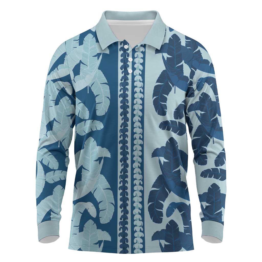 Hawaii Pua Kenikeni Lei Long Sleeve Polo Shirt With Lau Maia Royal Blue