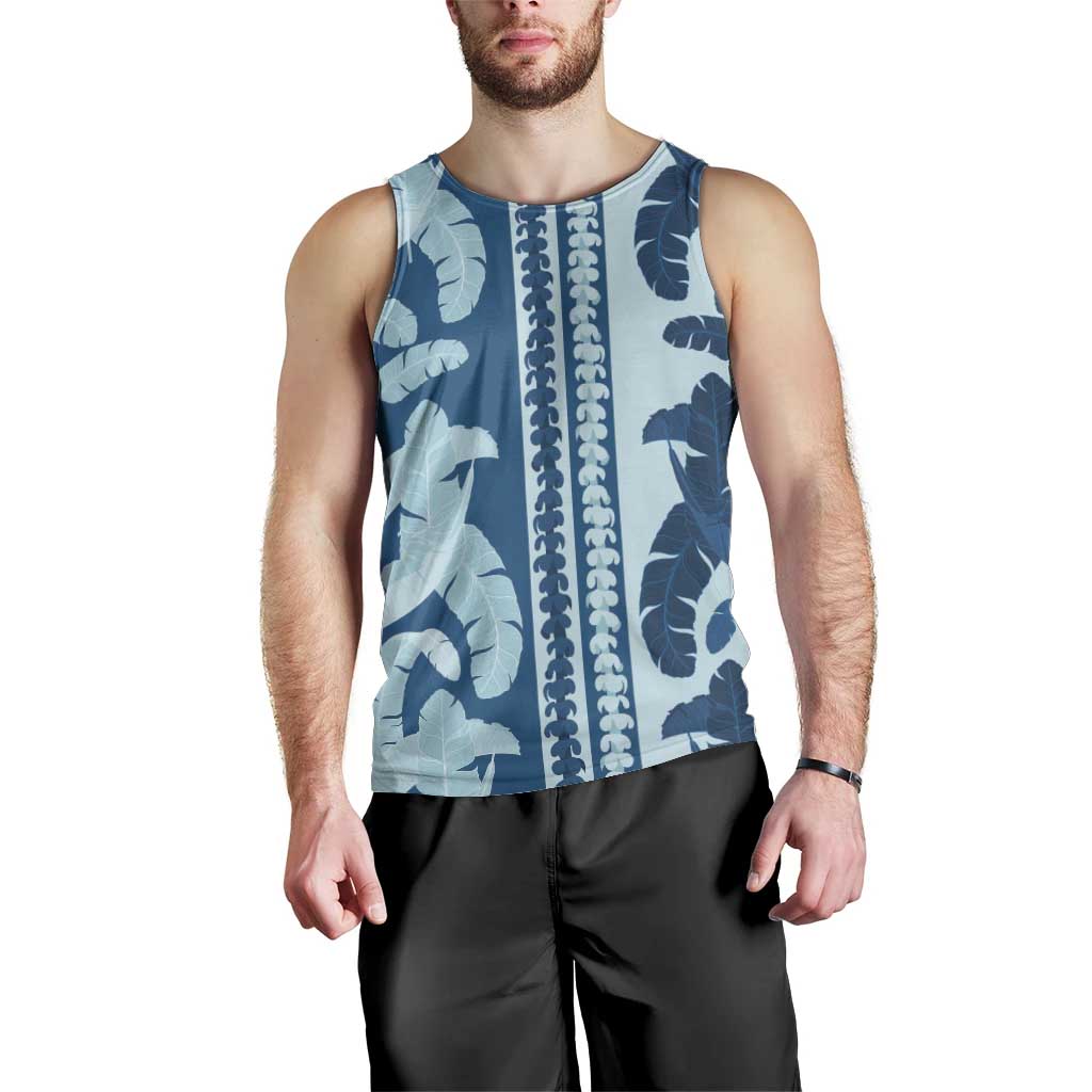 Hawaii Pua Kenikeni Lei Men Tank Top With Lau Maia Royal Blue LT05 - Polynesian Pride