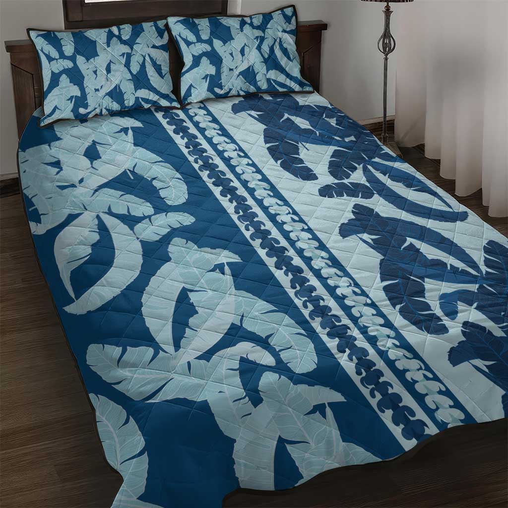 Hawaii Pua Kenikeni Lei Quilt Bed Set With Lau Maia Royal Blue