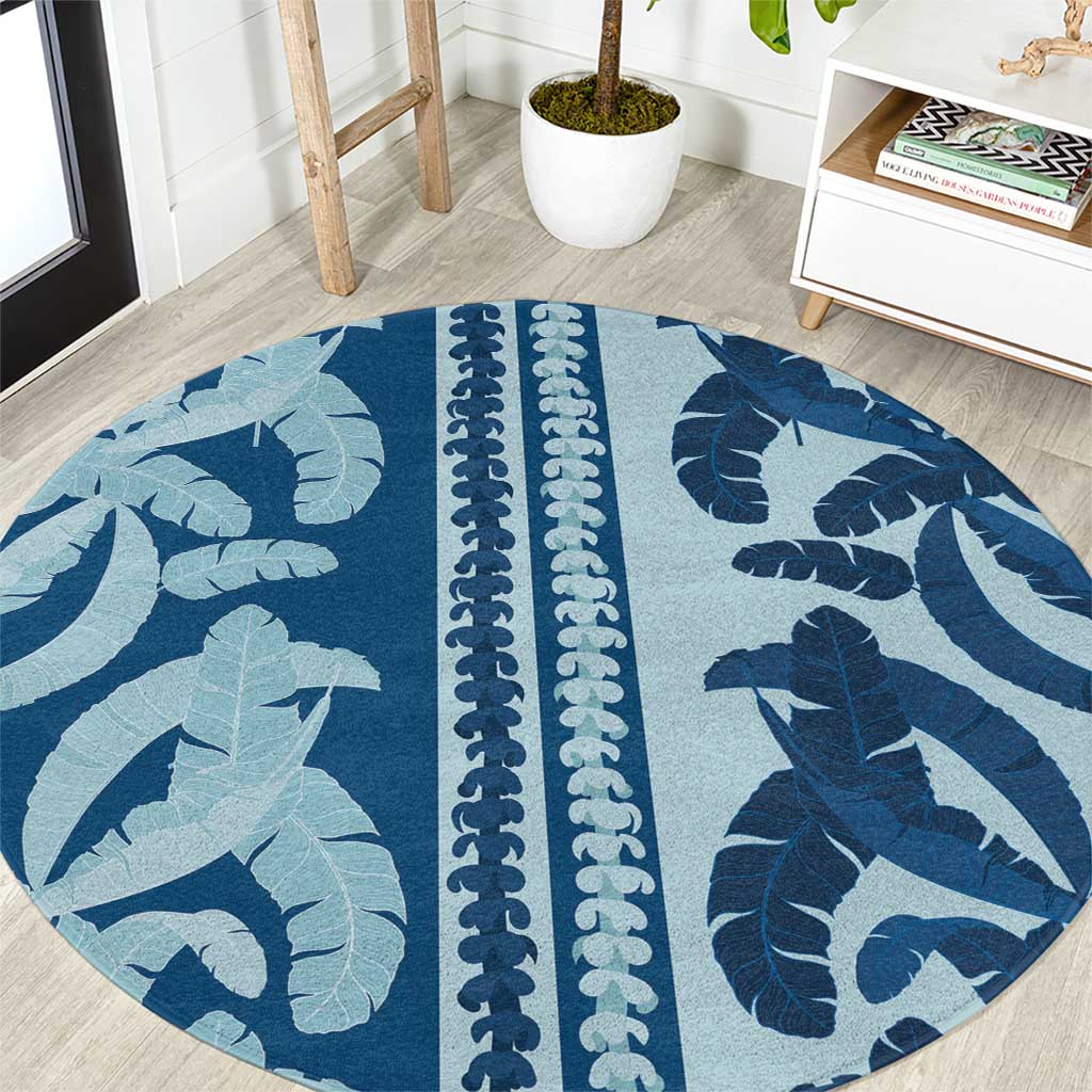 Hawaii Pua Kenikeni Lei Round Carpet With Lau Maia Royal Blue LT05 Blue - Polynesian Pride