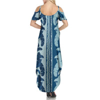 Hawaii Pua Kenikeni Lei Summer Maxi Dress With Lau Maia Royal Blue LT05 - Polynesian Pride