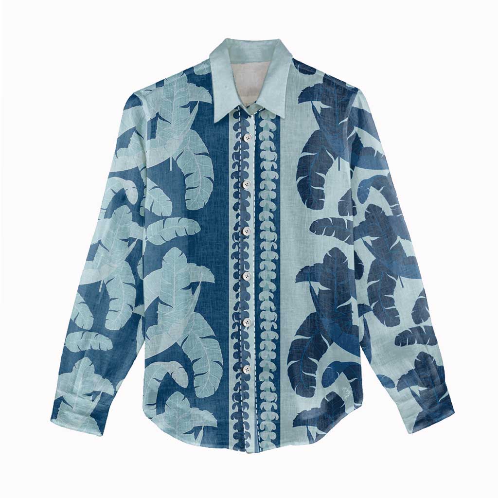 Hawaii Pua Kenikeni Lei Women Casual Shirt With Lau Maia Royal Blue