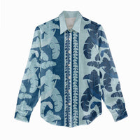 Hawaii Pua Kenikeni Lei Women Casual Shirt With Lau Maia Royal Blue