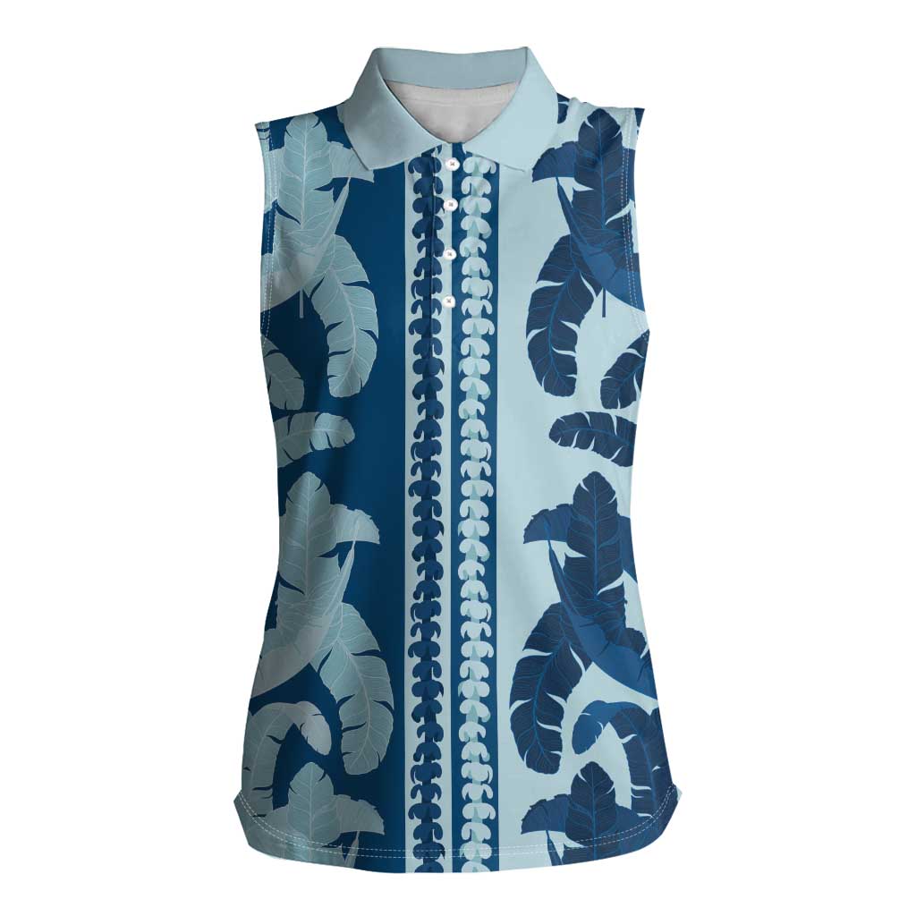 Hawaii Pua Kenikeni Lei Women Sleeveless Polo Shirt With Lau Maia Royal Blue LT05 Female Blue - Polynesian Pride