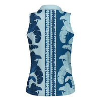 Hawaii Pua Kenikeni Lei Women Sleeveless Polo Shirt With Lau Maia Royal Blue LT05 - Polynesian Pride