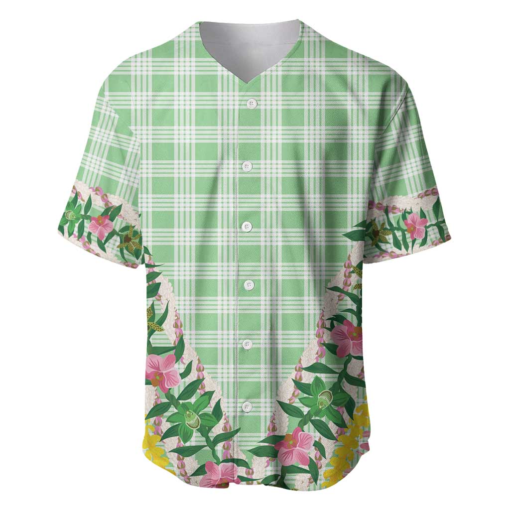 Hawaii Pikake Lokelani Plumeria Lei Baseball Jersey Green Palaka Motifs LT05 Green - Polynesian Pride