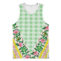 Hawaii Pikake Lokelani Plumeria Lei Basketball Jersey Green Palaka Motifs