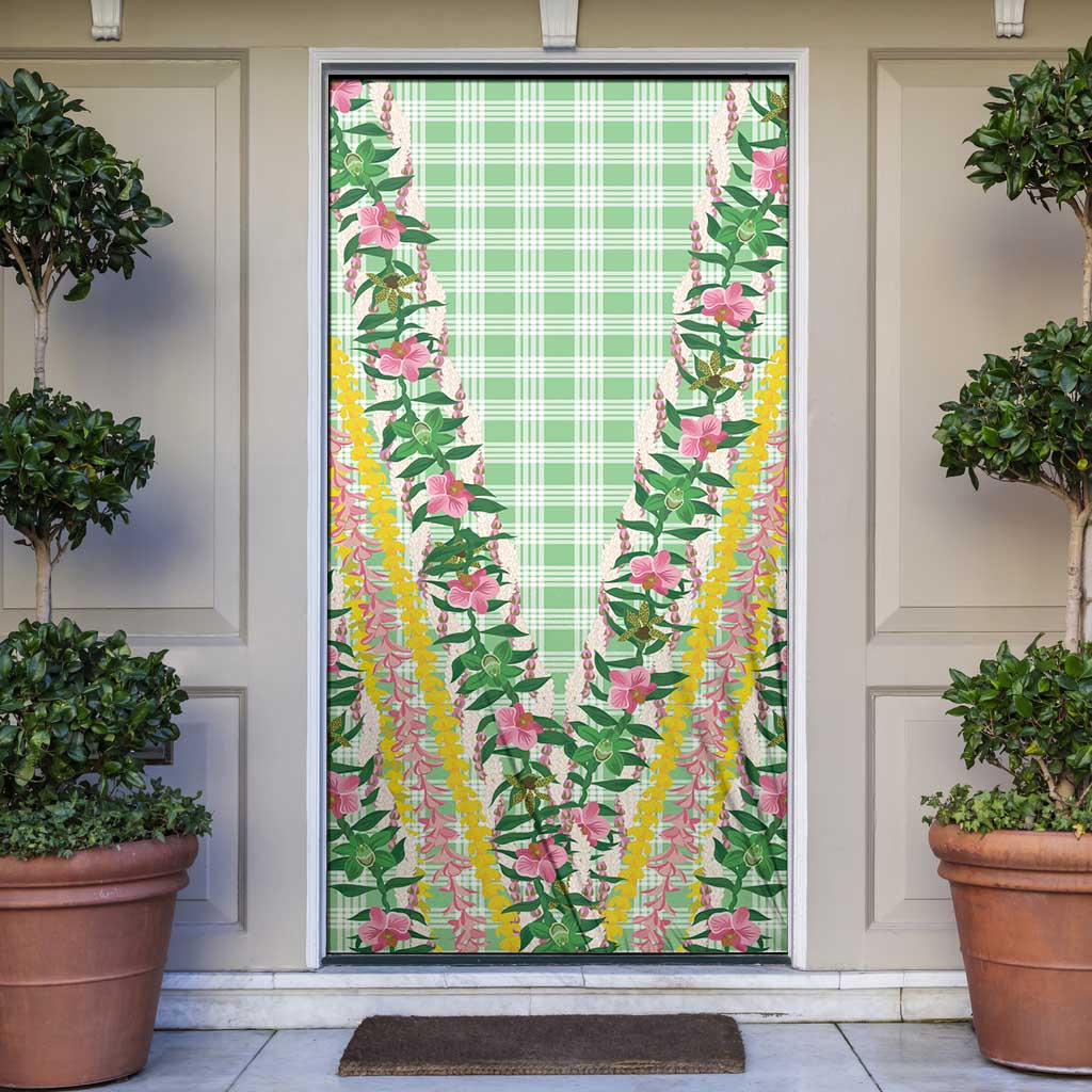 Hawaii Pikake Lokelani Plumeria Lei Door Cover Green Palaka Motifs