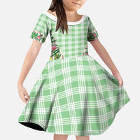 Hawaii Pikake Lokelani Plumeria Lei Family Matching Long Sleeve Bodycon Dress and Hawaiian Shirt Green Palaka Motifs