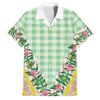 Hawaii Pikake Lokelani Plumeria Lei Family Matching Mermaid Dress and Hawaiian Shirt Green Palaka Motifs