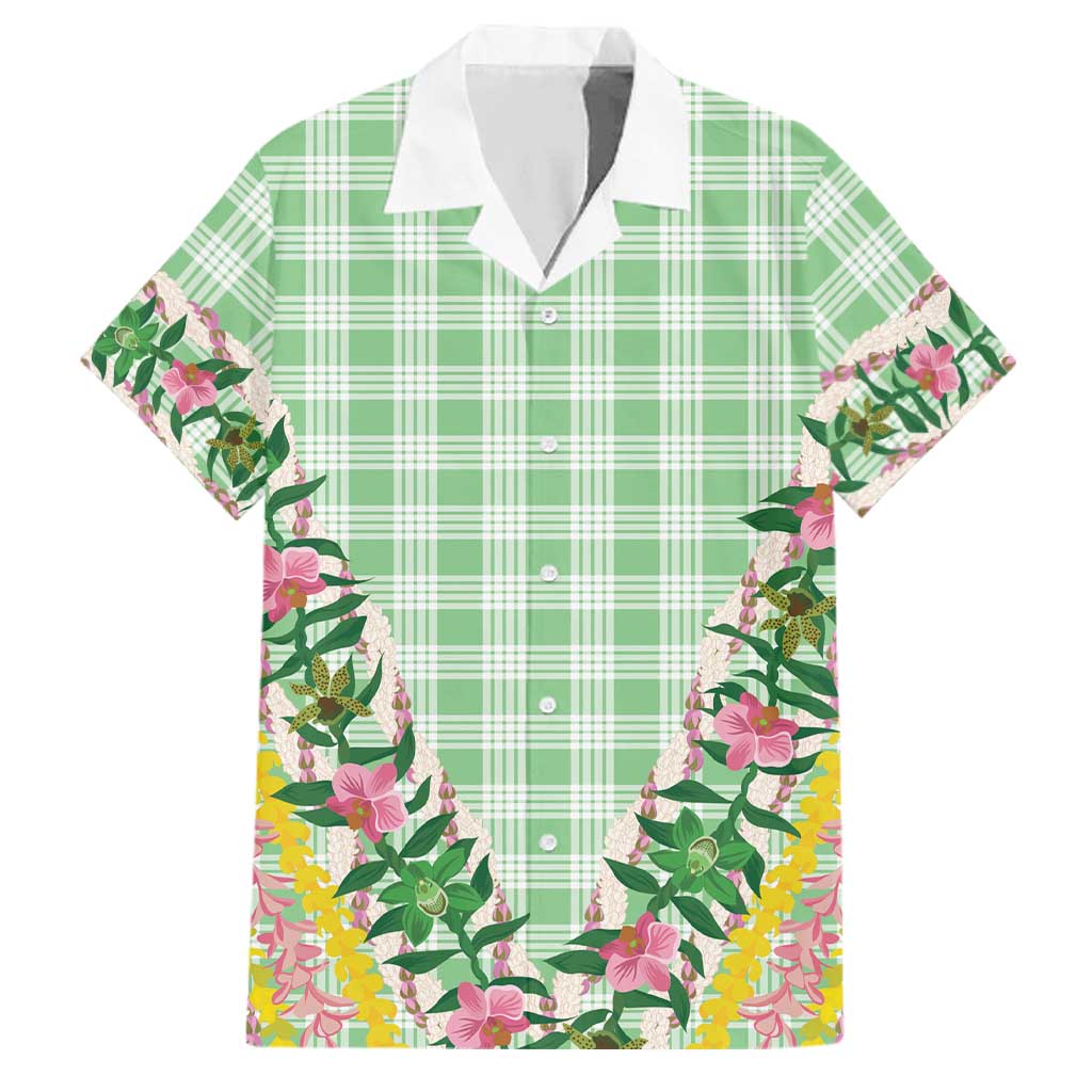 Hawaii Pikake Lokelani Plumeria Lei Family Matching Summer Maxi Dress and Hawaiian Shirt Green Palaka Motifs