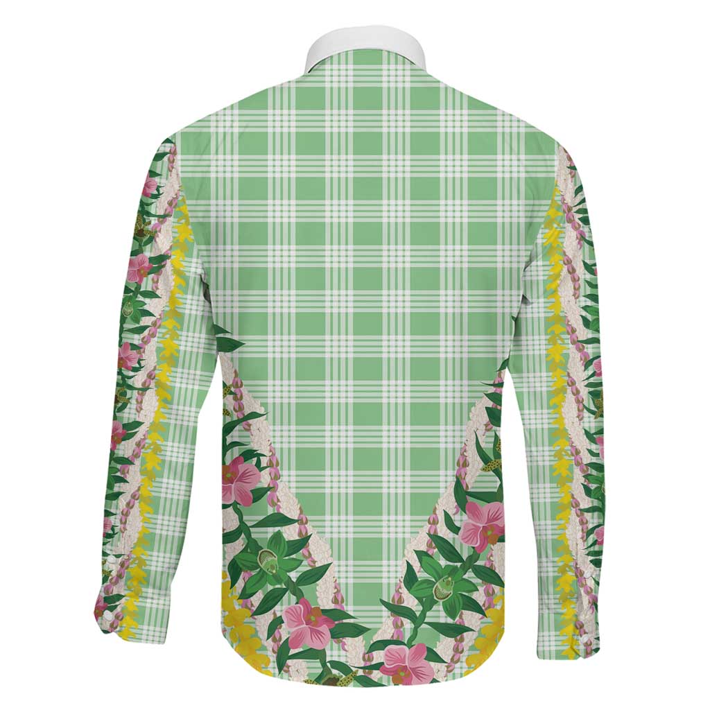 Hawaii Pikake Lokelani Plumeria Lei Family Matching Summer Maxi Dress and Hawaiian Shirt Green Palaka Motifs