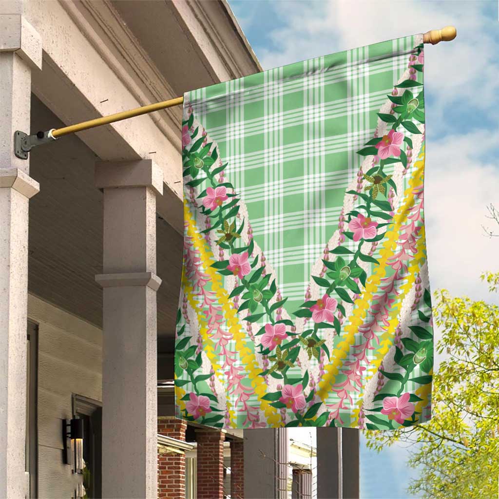 Hawaii Pikake Lokelani Plumeria Lei Garden Flag Green Palaka Motifs LT05 House Flag Green - Polynesian Pride