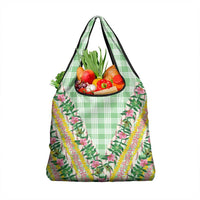 Hawaii Pikake Lokelani Plumeria Lei Grocery Bag Green Palaka Motifs LT05 1-pack One Size Green - Polynesian Pride