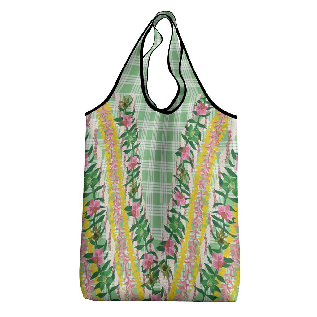 Hawaii Pikake Lokelani Plumeria Lei Grocery Bag Green Palaka Motifs LT05 - Polynesian Pride