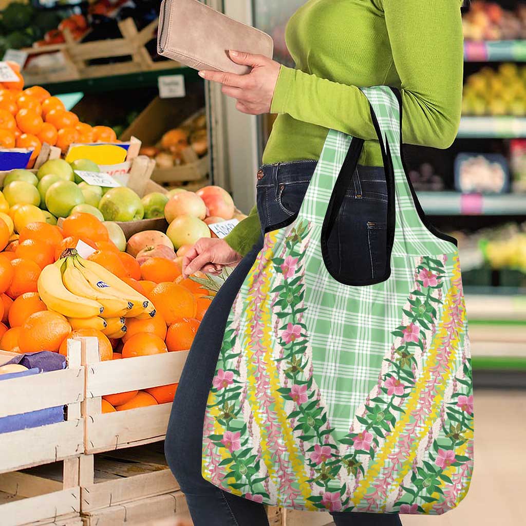 Hawaii Pikake Lokelani Plumeria Lei Grocery Bag Green Palaka Motifs LT05 - Polynesian Pride