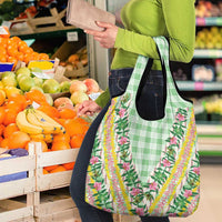 Hawaii Pikake Lokelani Plumeria Lei Grocery Bag Green Palaka Motifs LT05 - Polynesian Pride