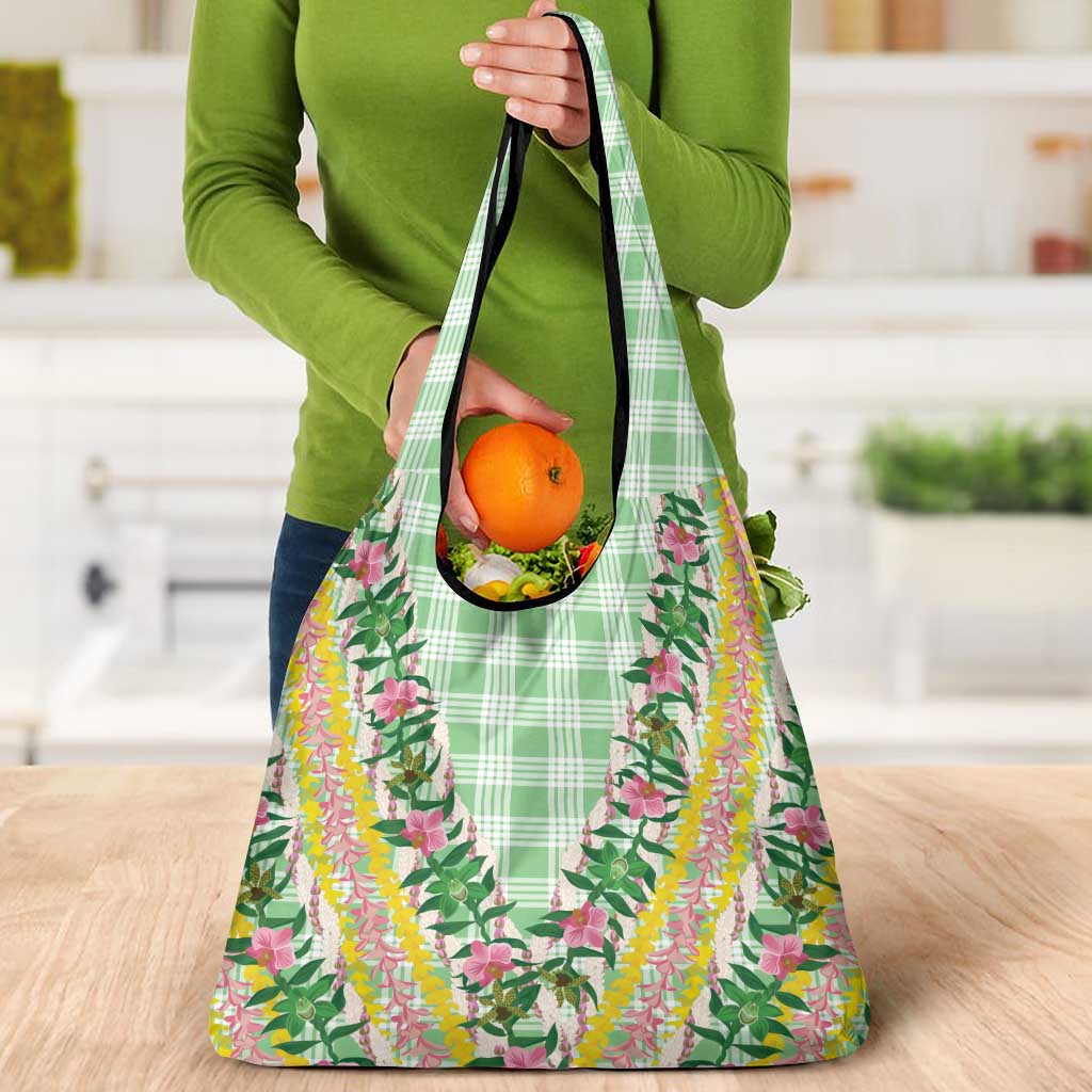 Hawaii Pikake Lokelani Plumeria Lei Grocery Bag Green Palaka Motifs LT05 - Polynesian Pride