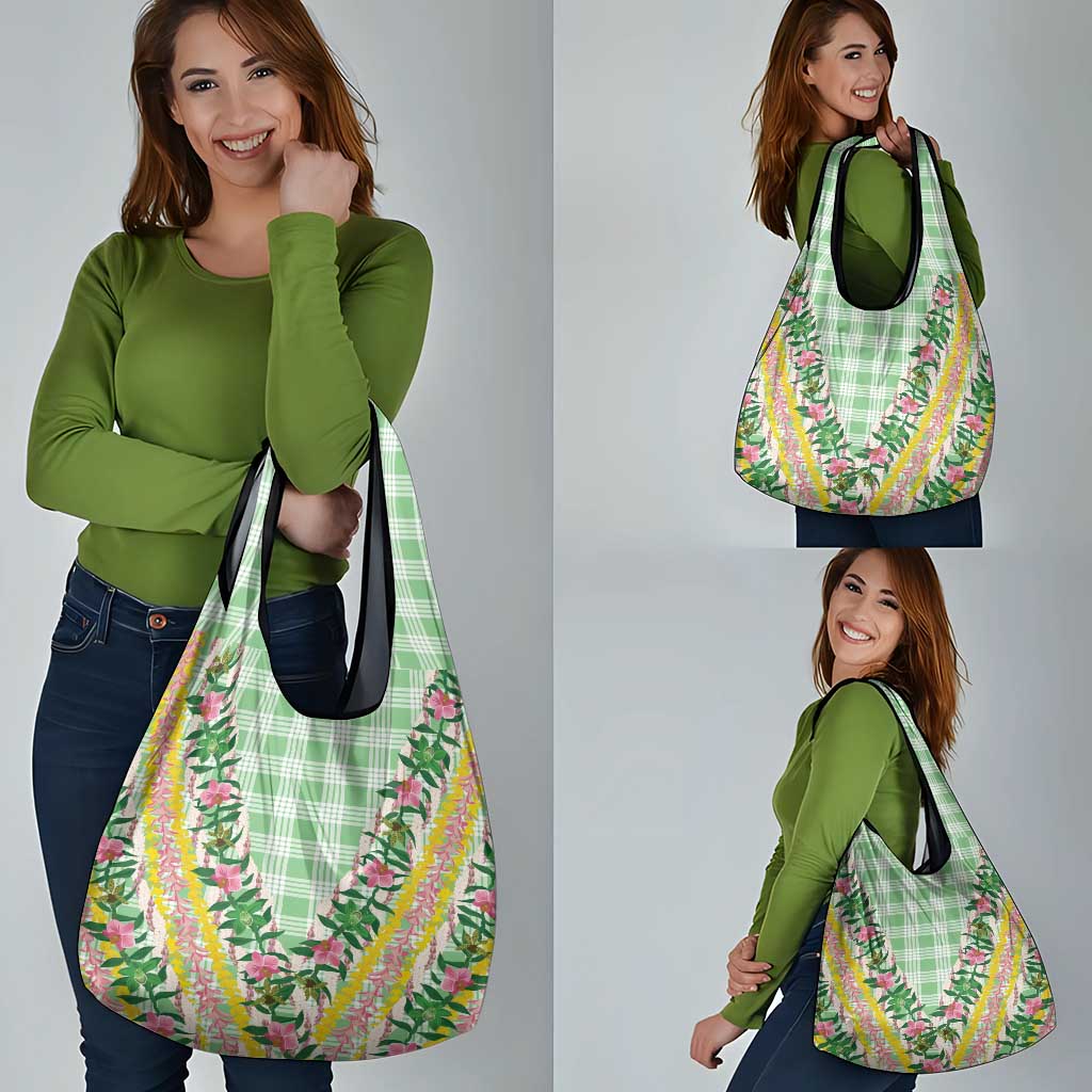 Hawaii Pikake Lokelani Plumeria Lei Grocery Bag Green Palaka Motifs LT05 - Polynesian Pride