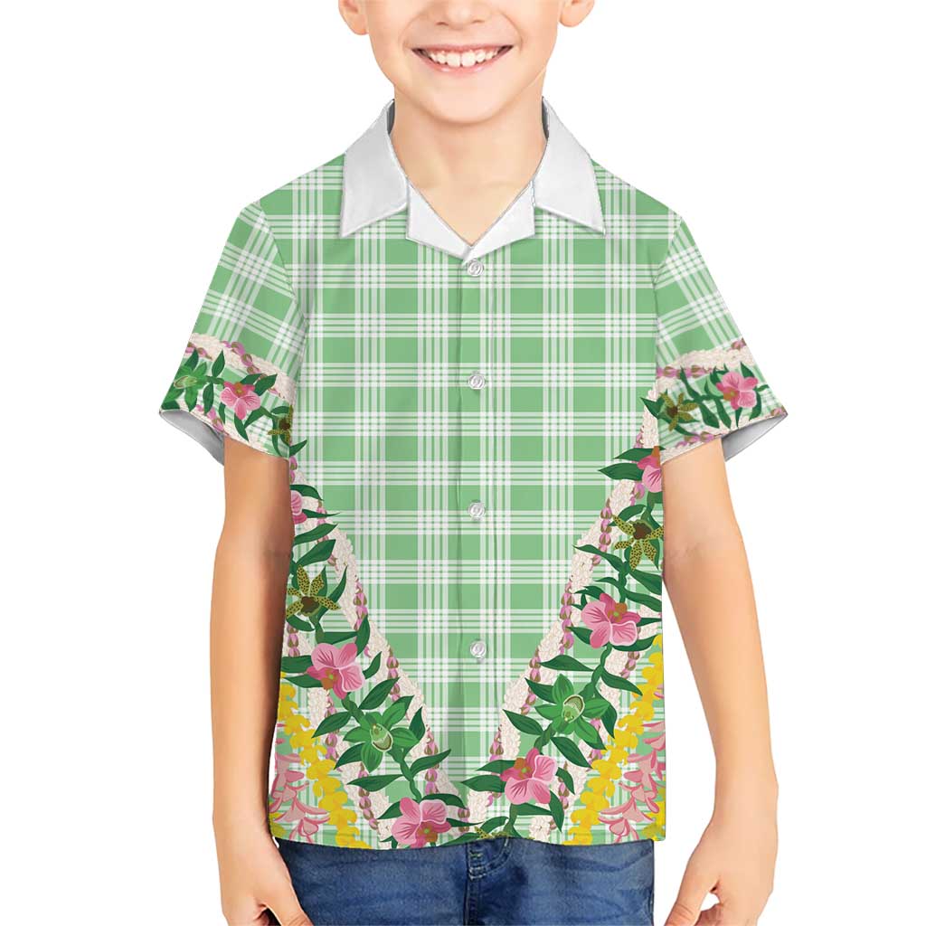 Hawaii Pikake Lokelani Plumeria Lei Hawaiian Shirt Green Palaka Motifs