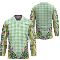 Hawaii Pikake Lokelani Plumeria Lei Hockey Jersey Green Palaka Motifs