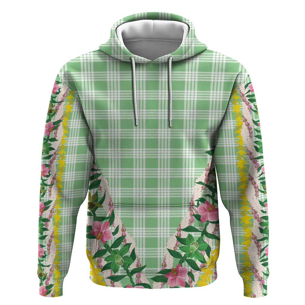 Hawaii Pikake Lokelani Plumeria Lei Hoodie Green Palaka Motifs