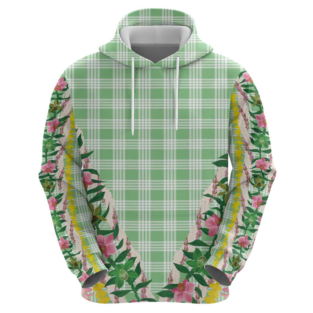 Hawaii Pikake Lokelani Plumeria Lei Hoodie Green Palaka Motifs LT05 - Polynesian Pride