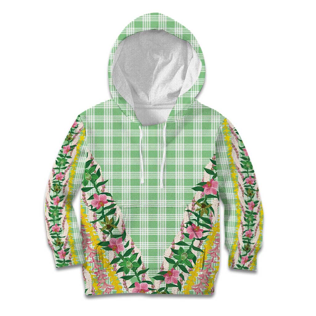 Hawaii Pikake Lokelani Plumeria Lei Kid Hoodie Green Palaka Motifs