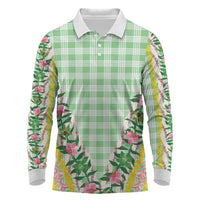 Hawaii Pikake Lokelani Plumeria Lei Long Sleeve Polo Shirt Green Palaka Motifs