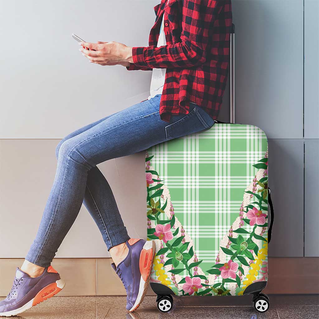 Hawaii Pikake Lokelani Plumeria Lei Luggage Cover Green Palaka Motifs