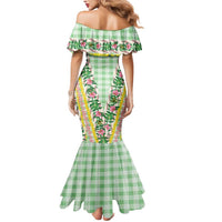 Hawaii Pikake Lokelani Plumeria Lei Mermaid Dress Green Palaka Motifs