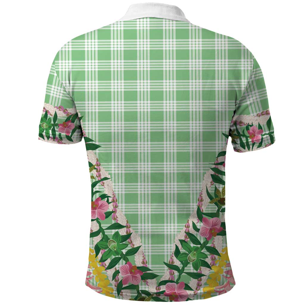Hawaii Pikake Lokelani Plumeria Lei Polo Shirt Green Palaka Motifs