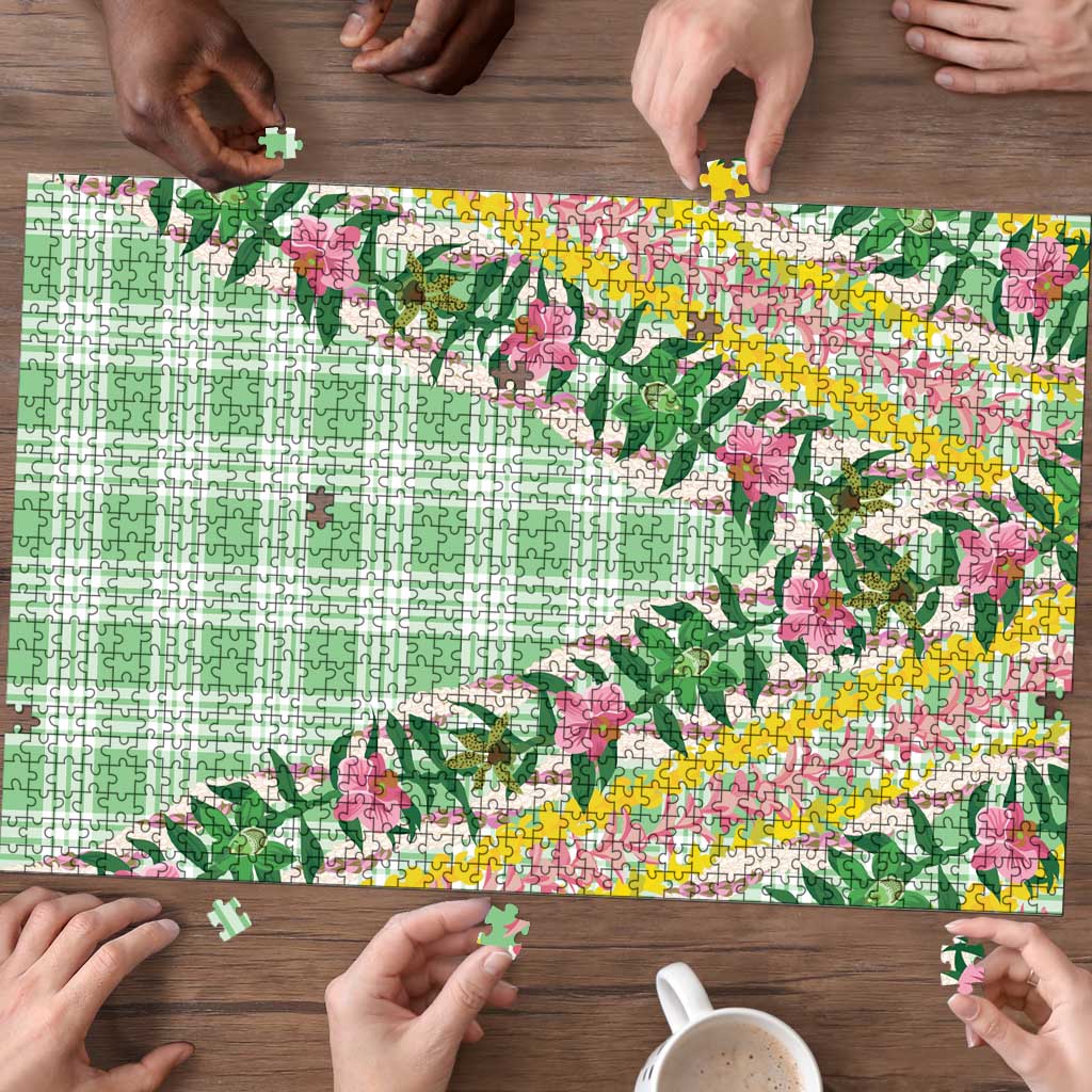 Hawaii Pikake Lokelani Plumeria Lei Puzzle Green Palaka Motifs LT05 - Polynesian Pride