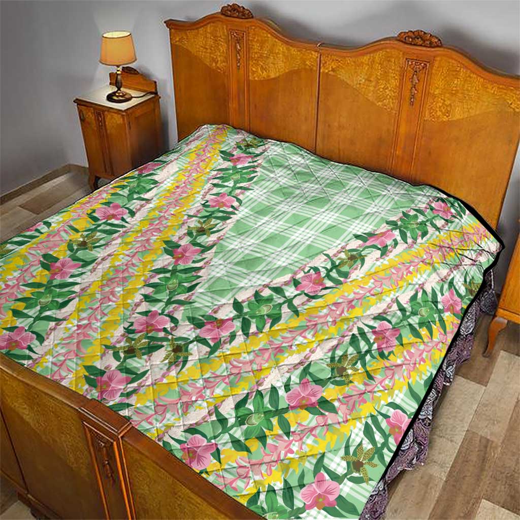 Hawaii Pikake Lokelani Plumeria Lei Quilt Green Palaka Motifs LT05 - Polynesian Pride