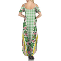 Hawaii Pikake Lokelani Plumeria Lei Summer Maxi Dress Green Palaka Motifs